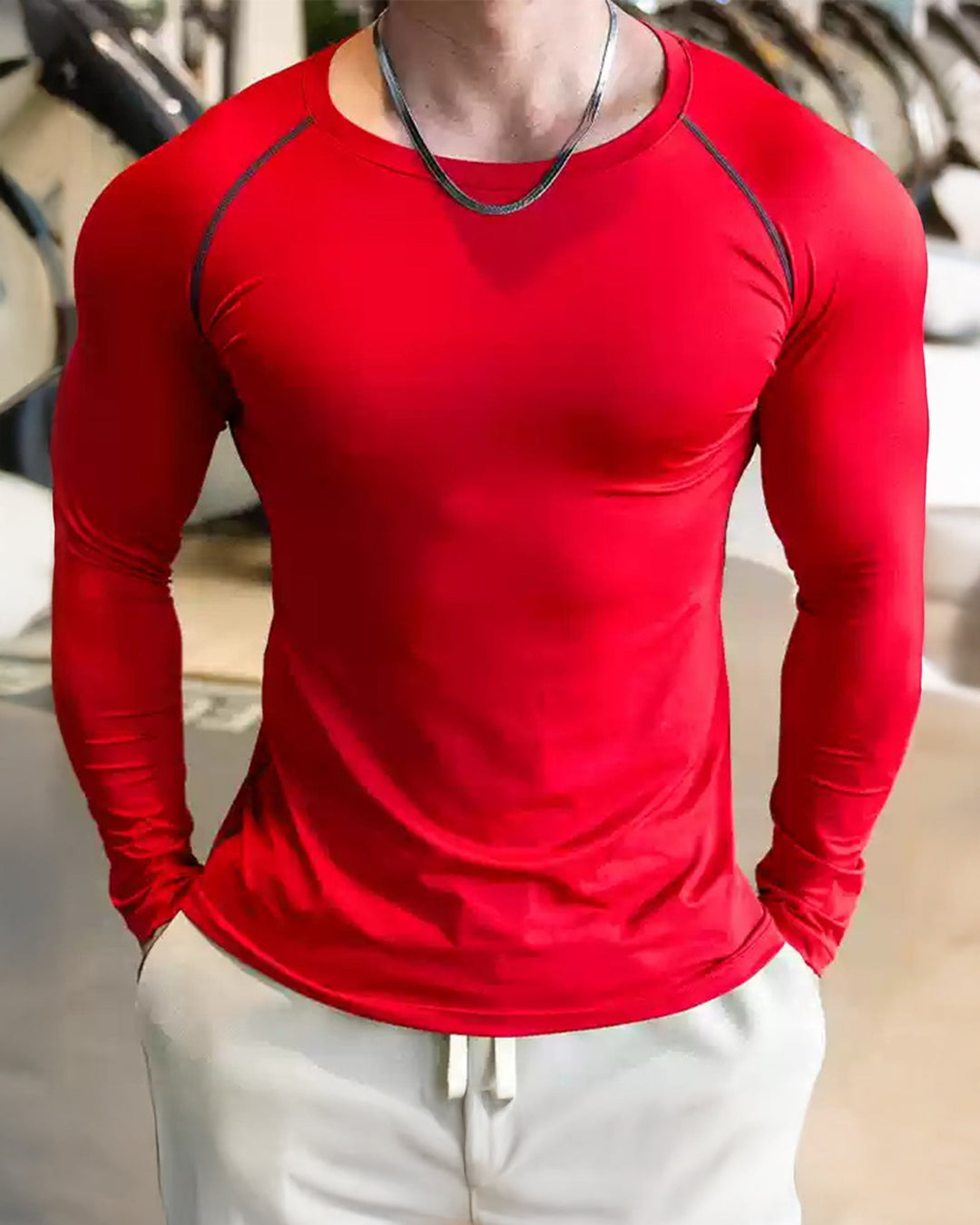 Lightweight Men's Long Sleeve Shirt, shoulder cut, moisture-wicking for active life.