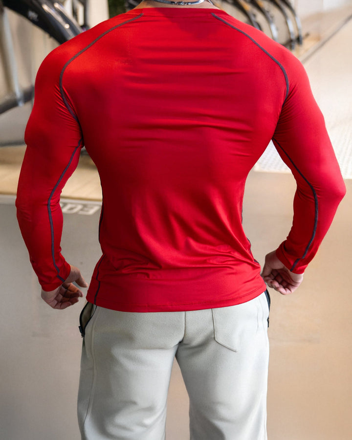 Durable Men's Training Shirt, long sleeve, featuring a functional shoulder cut design.