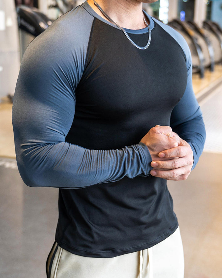 Men's Activewear Long Sleeve, shoulder cut for flexibility & moisture management.