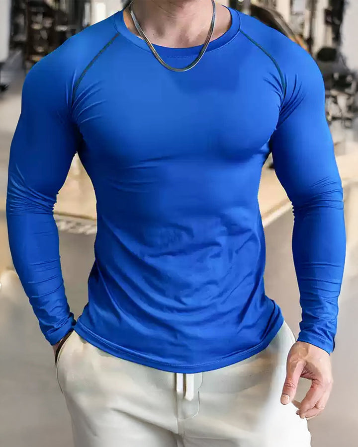 Moisture-Wicking Long Sleeve Top for Men, shoulder cut design, perfect for gym wear.