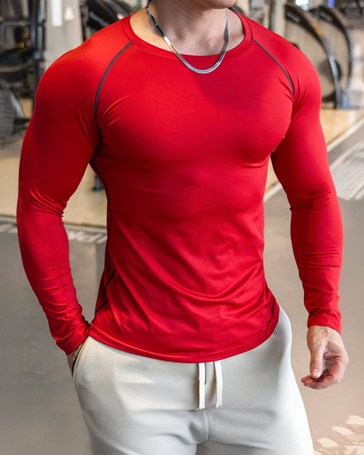 Men's Fitness Long Sleeve Shirt, athletic fit, featuring a stylish shoulder cut.