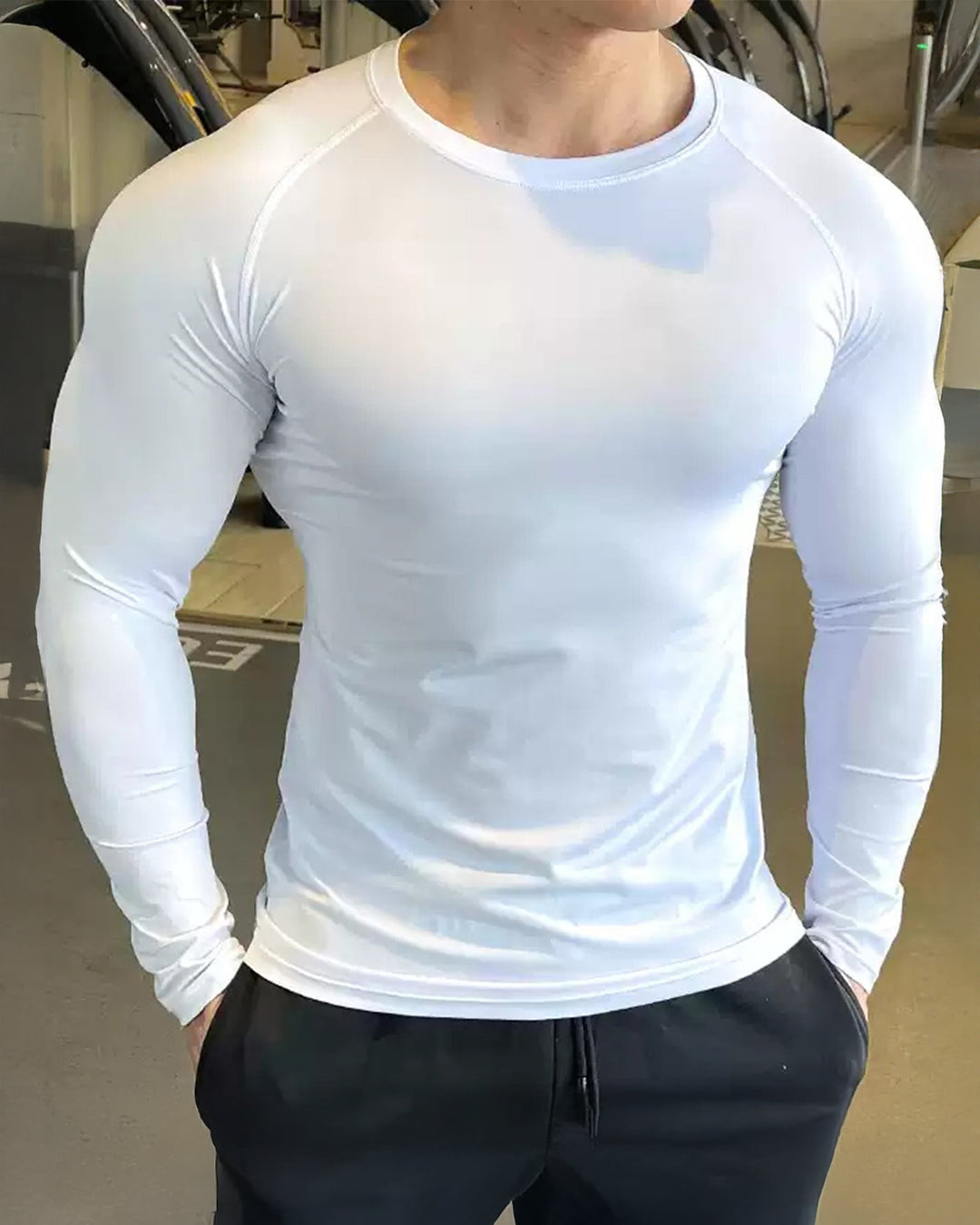 Men's Long Sleeve Performance Shirt, shoulder cut design, comfortable activewear.