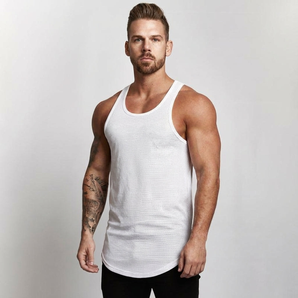 Quick dry men's activewear: 'Brandon' Mesh Sleeveless Sports Tank Top for optimal performance