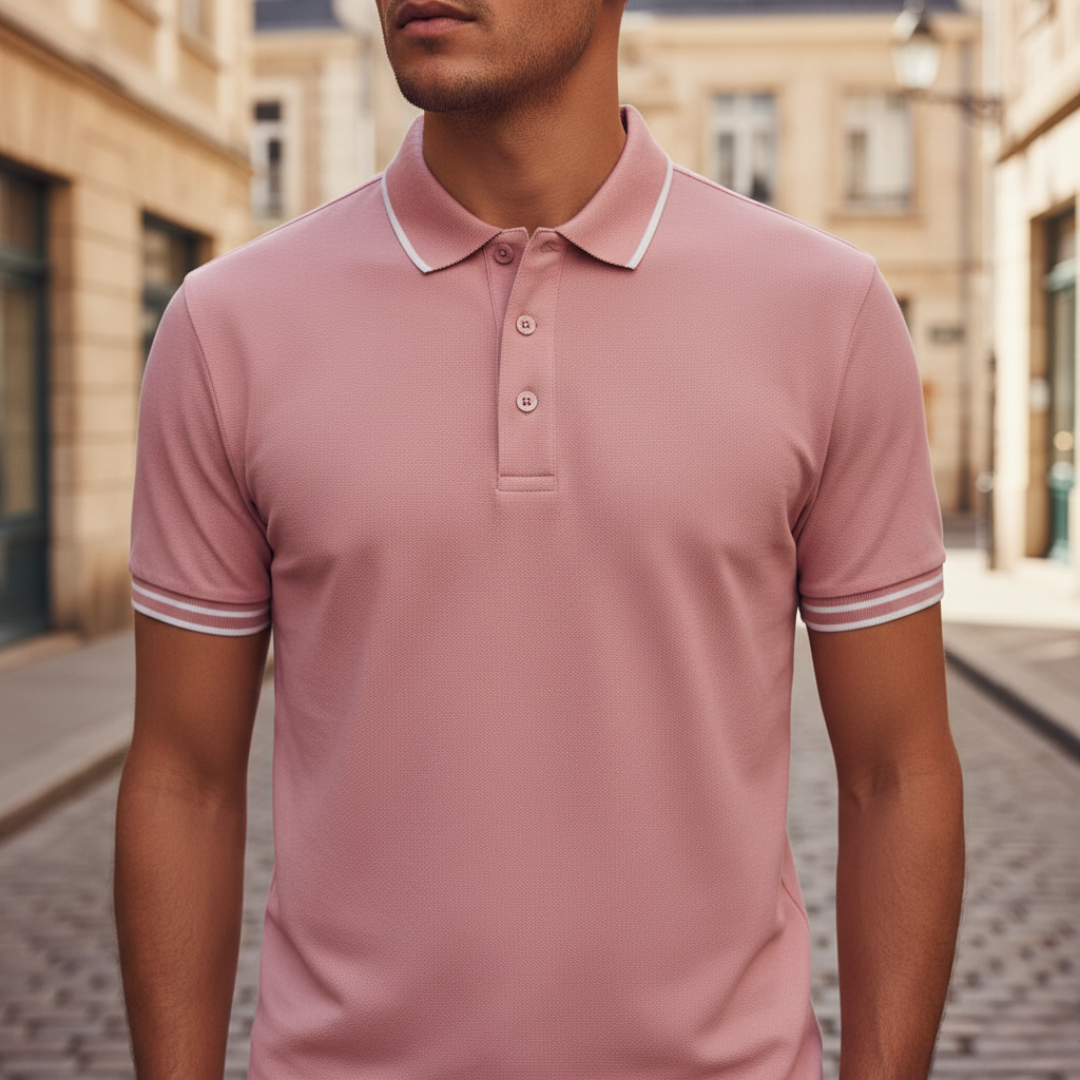 Classic men's polo shirt with stylish tipped accents, perfect for a sophisticated casual look.