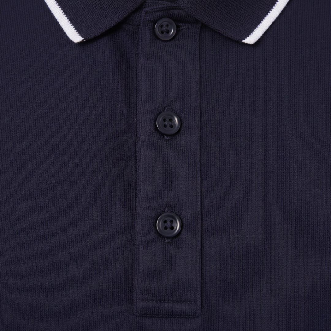 Breathable men's polo shirt, designed for cool comfort & versatile everyday style.