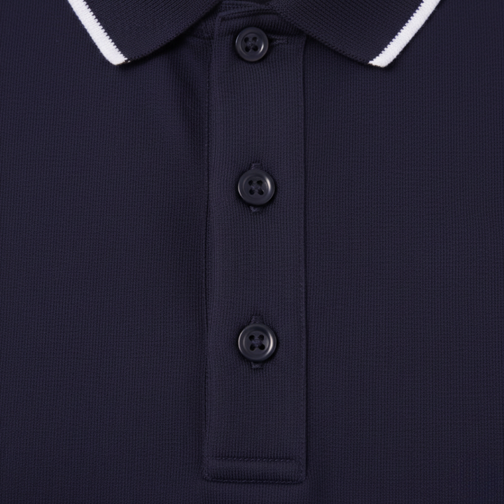 Breathable men's polo shirt, designed for cool comfort & versatile everyday style.