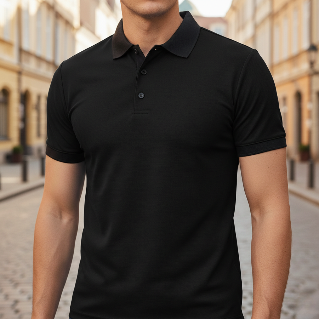 Versatile men's performance polo shirt, perfect for a classic, stylish summer look.