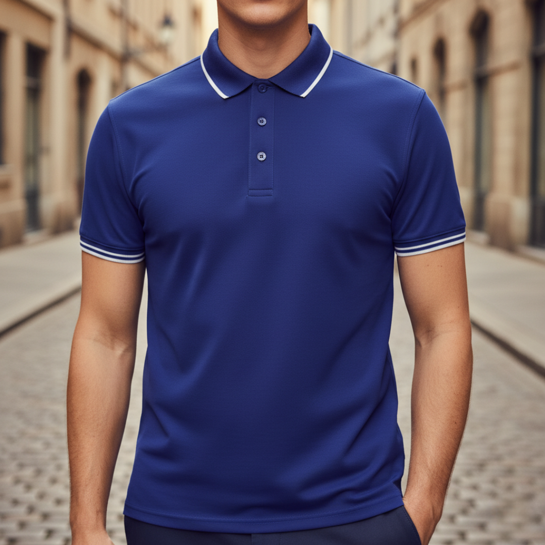 Stay cool in this comfortable, breathable men's short sleeve tipped polo.