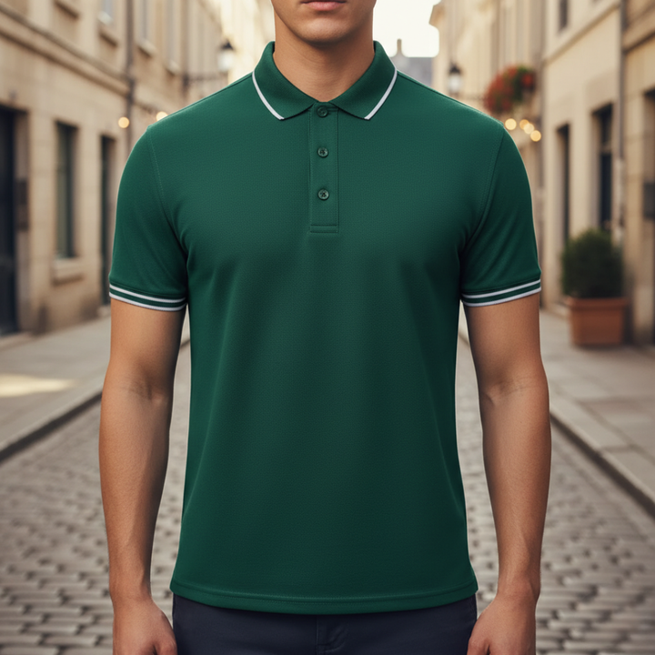 Stylish men's fashion polo shirt with tipped details, great for casual summer outfits.