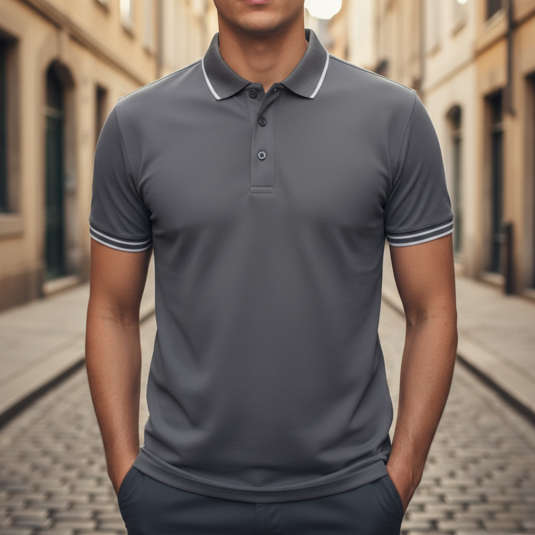 Everyday men's polo shirt, a classic short sleeve design with a modern tipped collar.