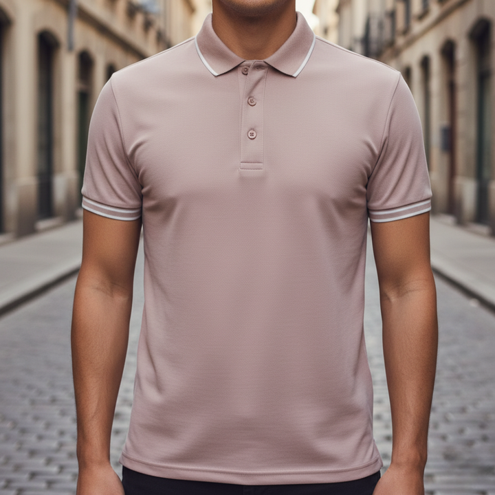 Men's performance polo, keeping you cool & stylish during casual summer activities.