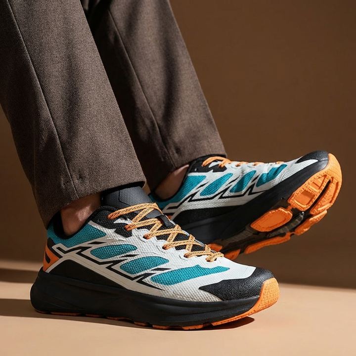 Men's Performance Trail Sneakers in a neutral color, showcasing breathable mesh and durable sole.