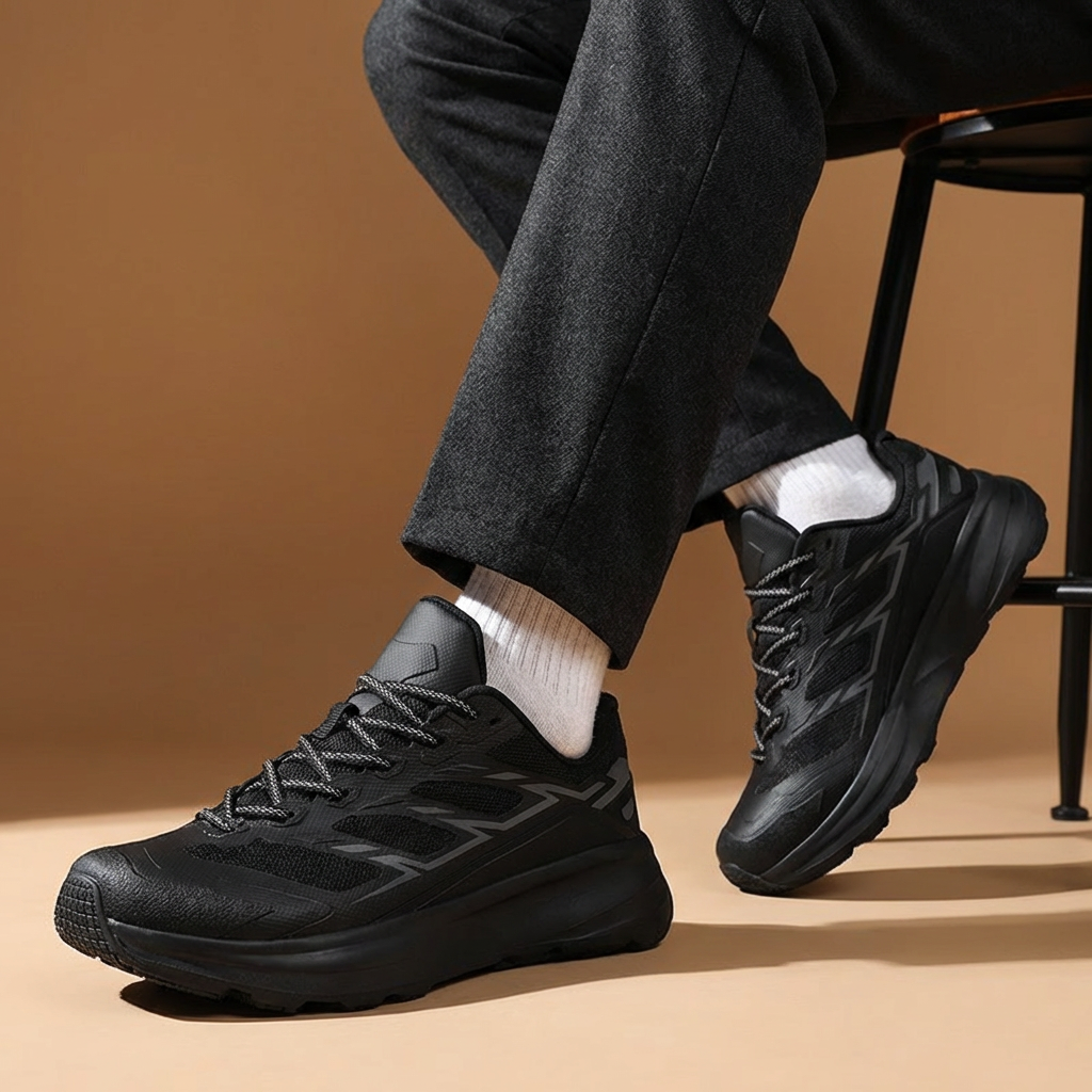 Athletic men's sneakers with flexible design and strong grip for demanding trails.
