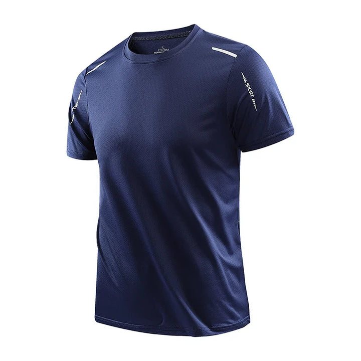 Men's short-sleeve Velocity Tech Tee laid flat. Showcasing moisture-wicking dry-fit performance fabric.