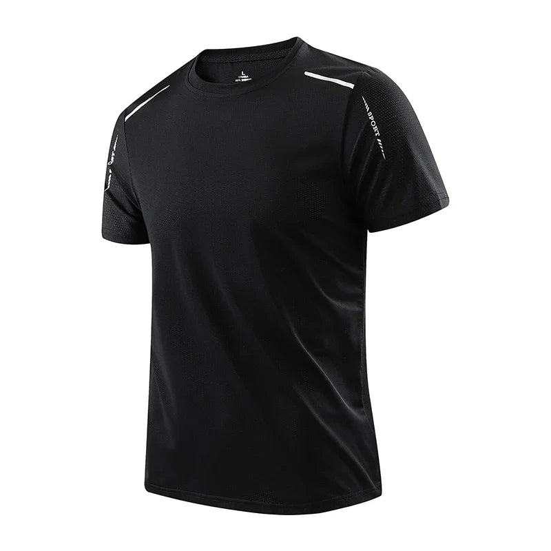 Assortment of men's Velocity Tech Tees in various colors. Moisture-wicking short-sleeve performance activewear.