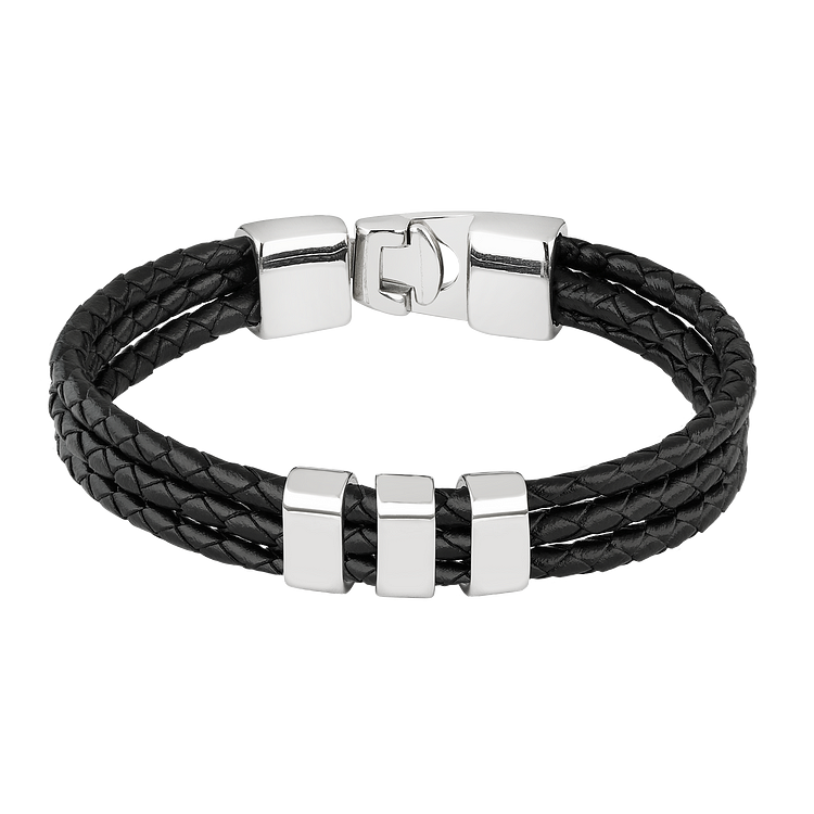 Men's personalized leather bracelet with engraved charm holder. Ideal gift for him, a stylish and customizable accessory.