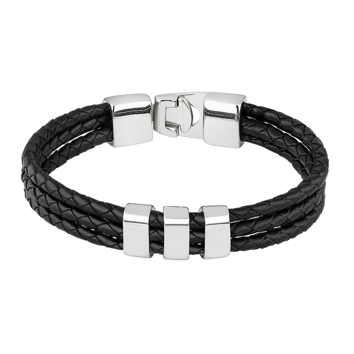 Men's personalized leather bracelet with engraved charm holder. Ideal gift for him, a stylish and customizable accessory.