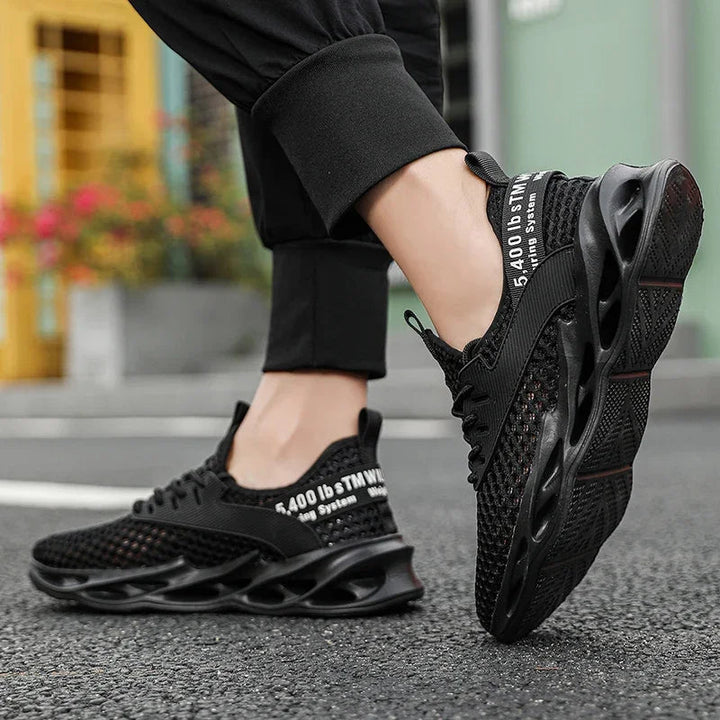 Front view of Men's Phantom Camo mesh trainers, perfect for running, with a sleek, breathable design.