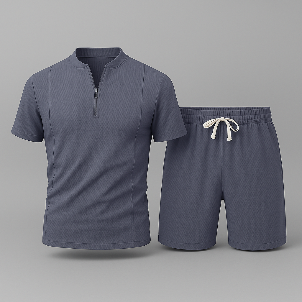 Stylish men's piqué knit top with a functional zip collar, ideal for athleisure looks.
