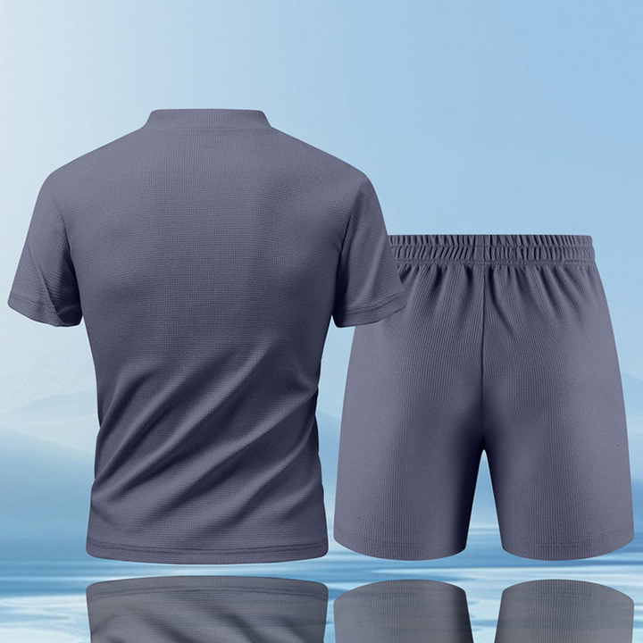 Soft piqué knit men's shorts, part of a comfy lounge set, perfect for relaxed casual wear.