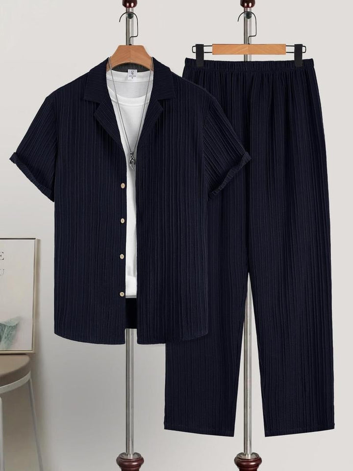 Stylish men's knit lounge set with pleated details, offering ultimate comfort and a modern look for home or casual outings.