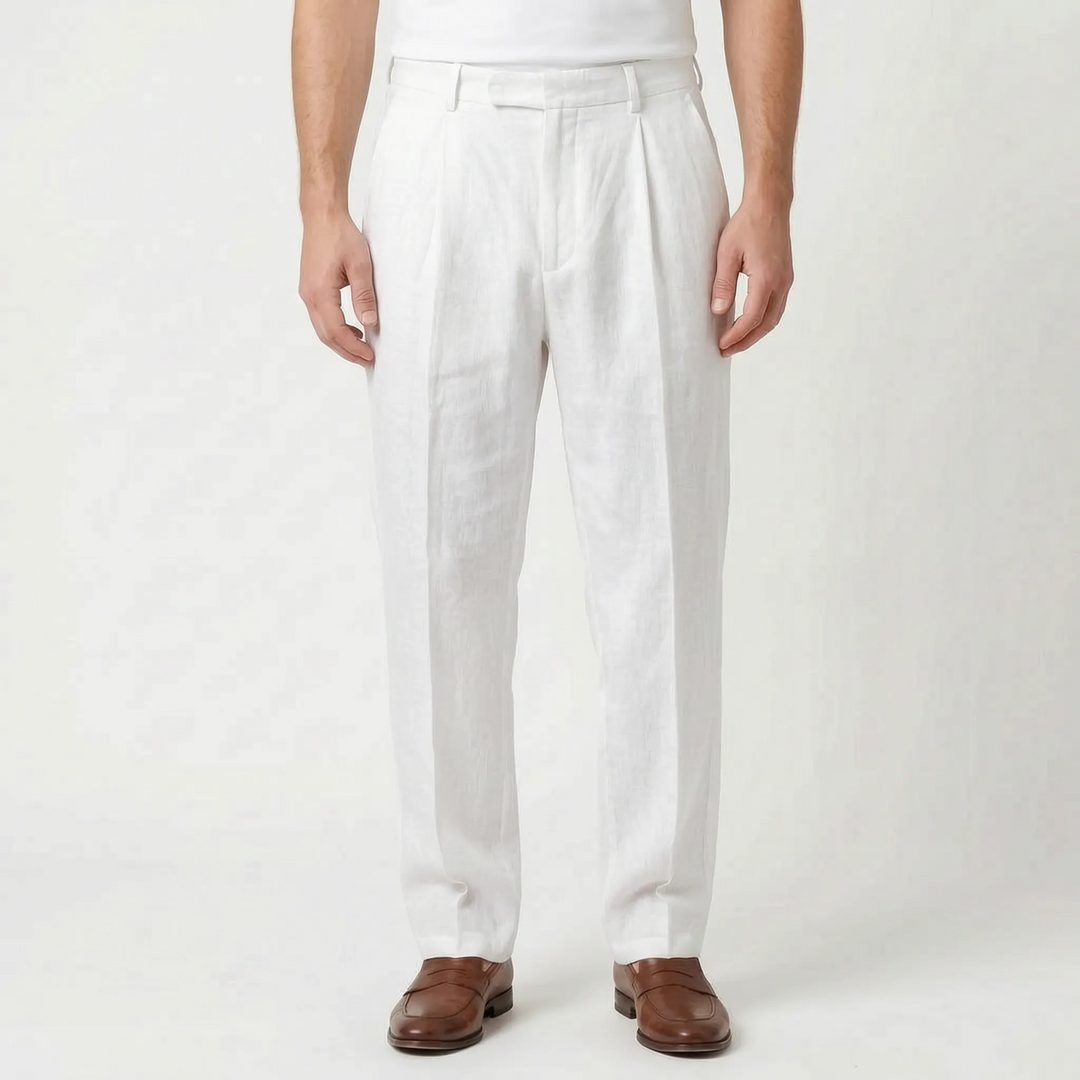Men's pleated trousers offering a relaxed style and comfortable fit for any smart casual occasion.