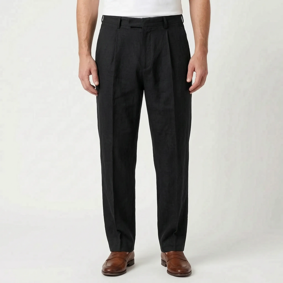 Relaxed style men's pleated trousers, perfect for comfortable smart casual looks and everyday versatility.