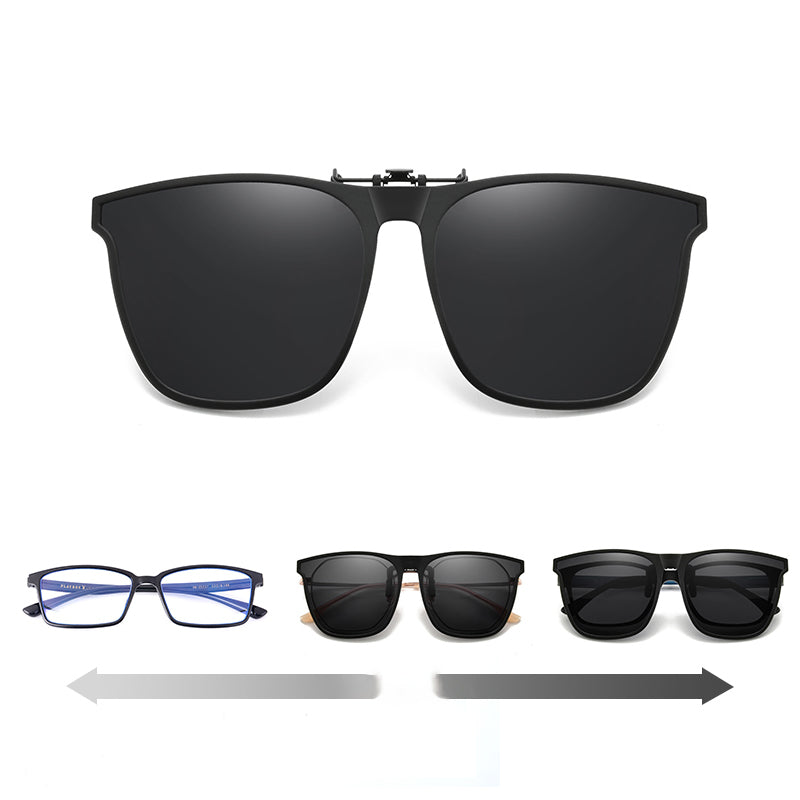 Men's driving glasses: Blue polarized flip-up clip for sunglasses. Reduces glare, offers UV protection.