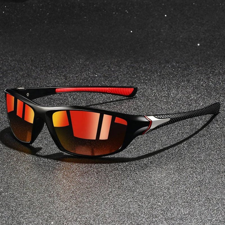 Stylish men's wraparound sport shades: polarized mirror lenses, designed for cycling, running & ultimate UV protection.