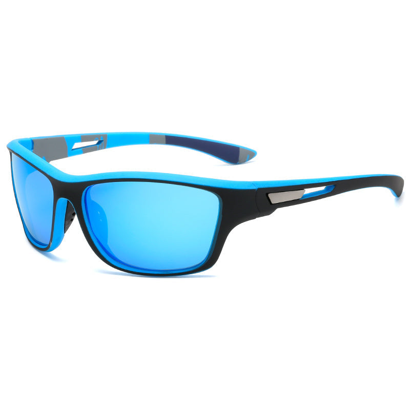 Black frame men's polarized sunglasses providing superior UV protection & clear vision.
