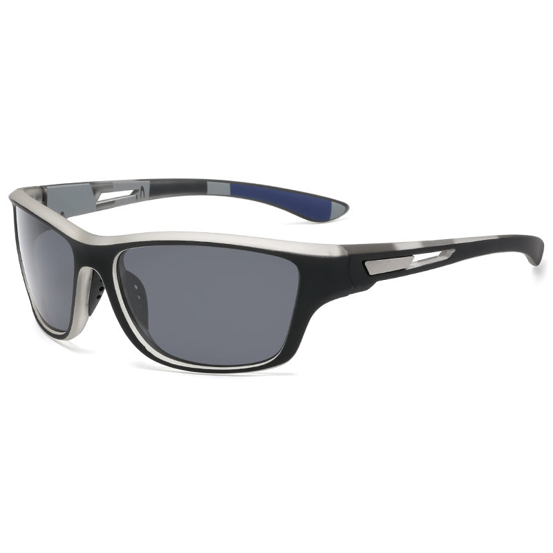 Man running with polarized sports sunglasses, offering enhanced vision & glare reduction.