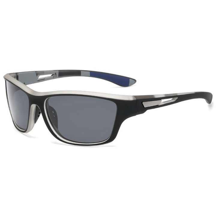 Man running with polarized sports sunglasses, offering enhanced vision & glare reduction.