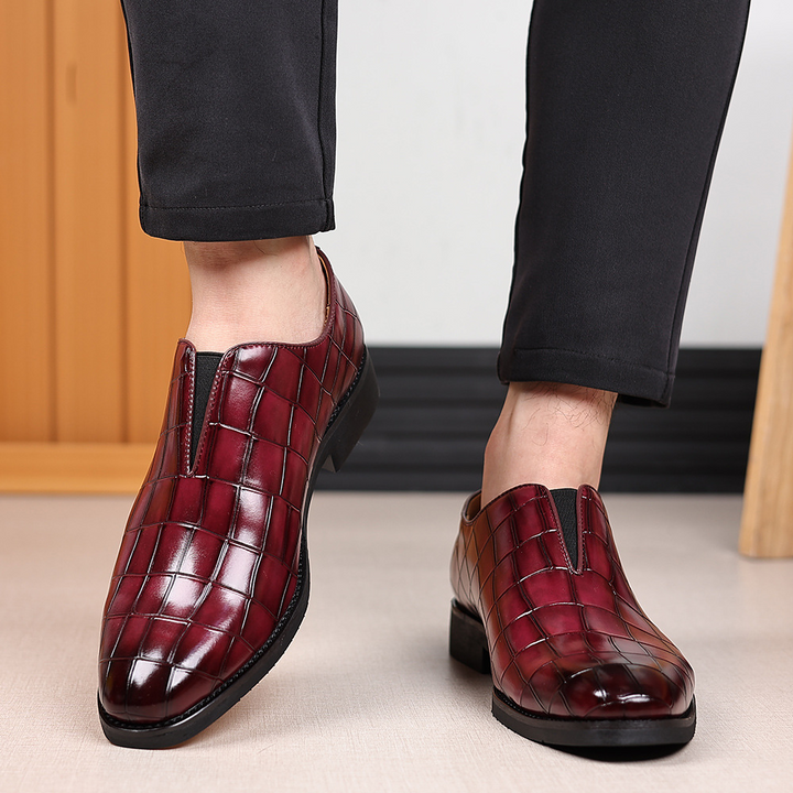 Modern men's polished dress shoes, combining comfort & style for business, office, and formal events.