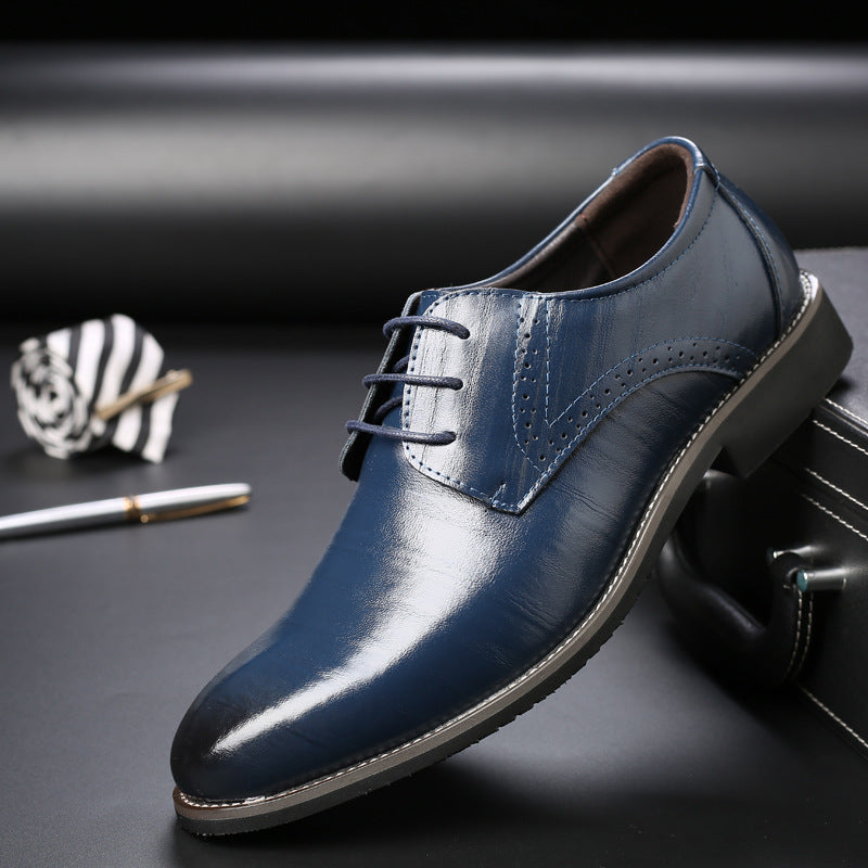 Classic men's leather oxford dress shoes, highly polished for a sophisticated business look.