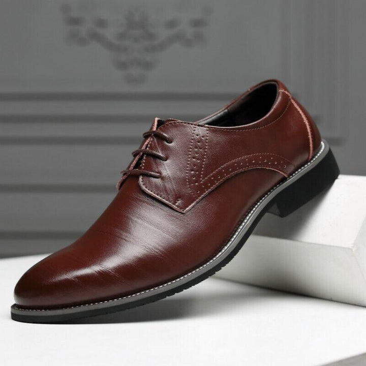 Dark brown polished men's oxford dress shoes, perfect for smart business & formal outfits.