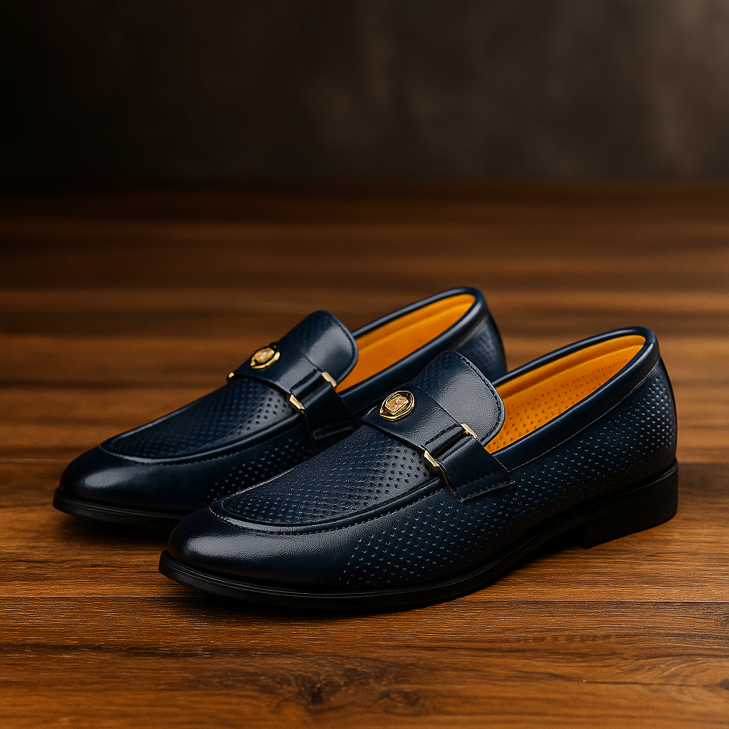 Comfortable men's slip-on dress loafers with a sleek, polished finish. Perfect for versatile wear.