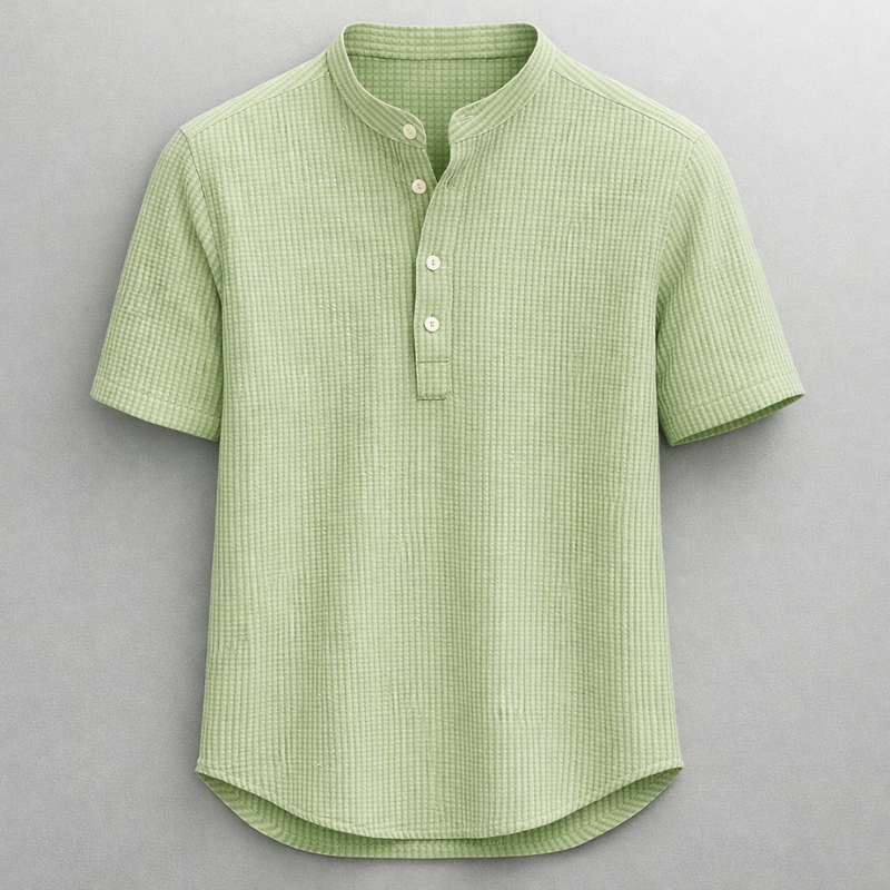 Tailored fit men's henley shirt, soft fabric, offering polished everyday style and comfort.