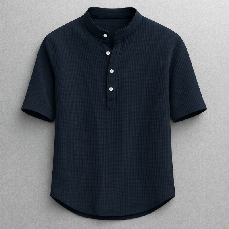 Modern men's henley shirt with a button placket, perfect for a polished casual everyday look.