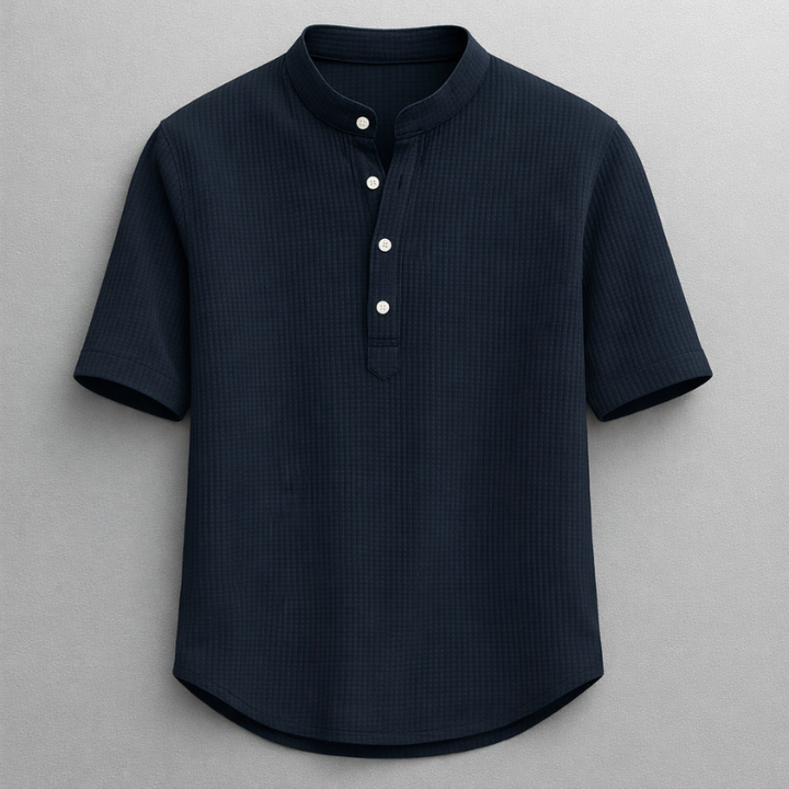 Modern men's henley shirt with a button placket, perfect for a polished casual everyday look.