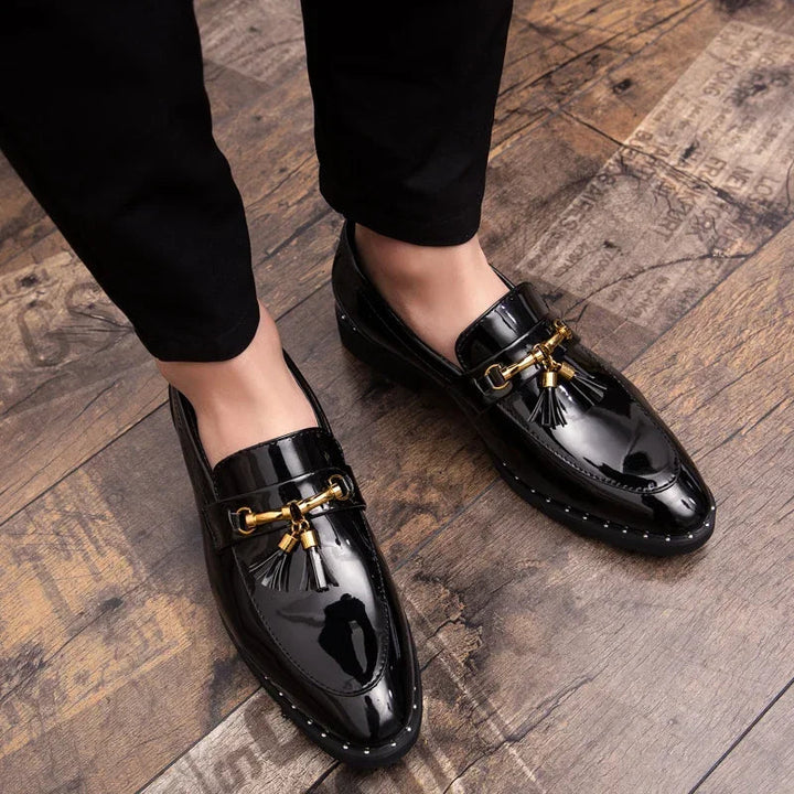 Elegant men's slip-on dress loafers with a polished finish, ideal formal footwear for special occasions.