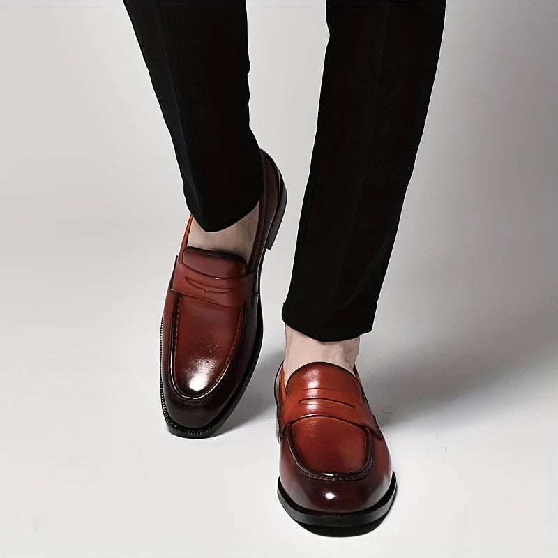 Elegant men's formal slip-on dress loafers, featuring a sleek polished finish for timeless classic style.