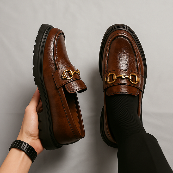 Men's formal slip-on loafers, sleek polished finish for a distinguished look.