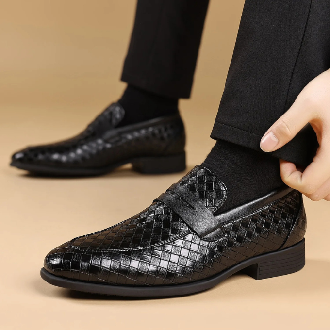 High-quality men's polished woven loafers, offering a sophisticated slip-on everyday look.
