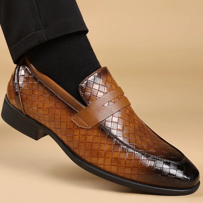 Comfortable men's slip-on loafers with a polished woven finish for everyday wear.