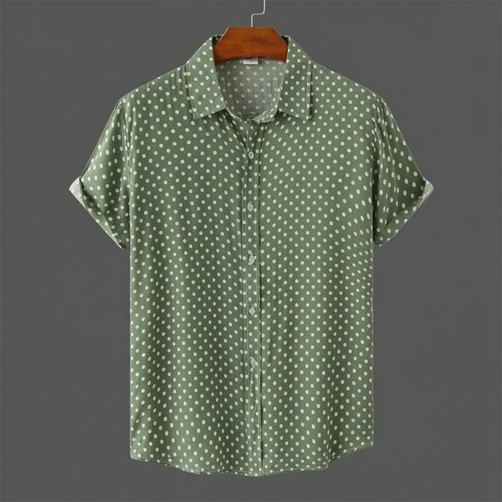 Men's polka dot cabana short-sleeve shirt. Effortless summer style & warm weather casual wear.