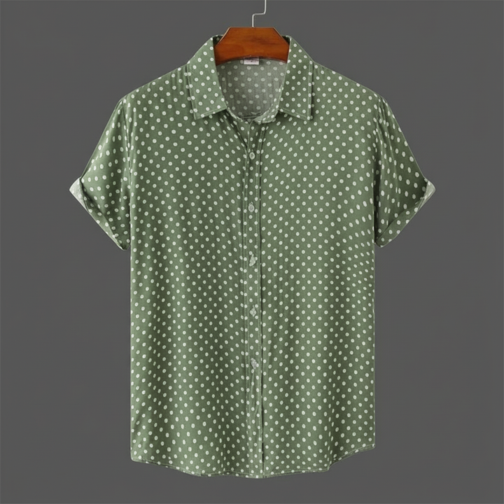 Men's polka dot cabana short-sleeve shirt. Effortless summer style & warm weather casual wear.