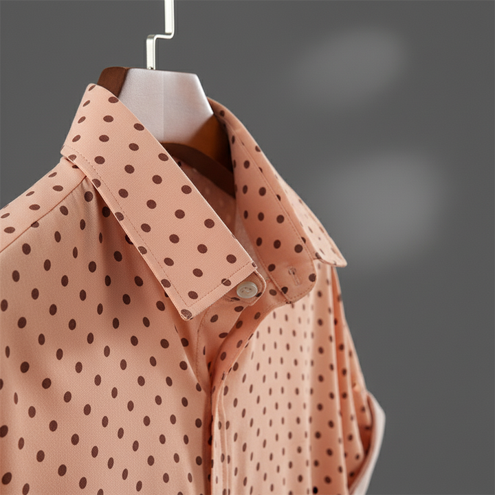 Effortless summer style: men's polka dot cabana shirt, short-sleeve. Relaxed fit for casual wear.