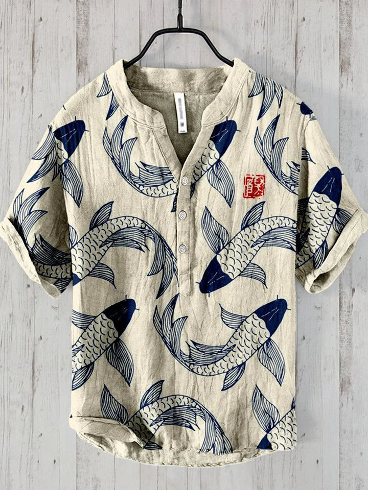 Men's polo shirt with artistic abstract print. Casual, breathable, short sleeve summer top for unique style.