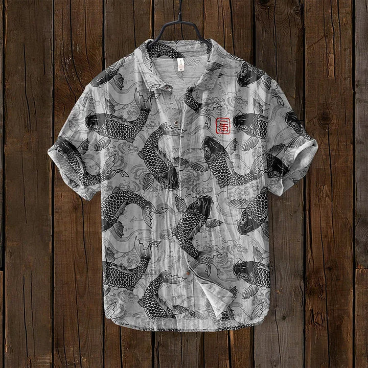 Breathable short sleeve men's polo featuring a unique artistic design. Ideal for a stylish summer look.