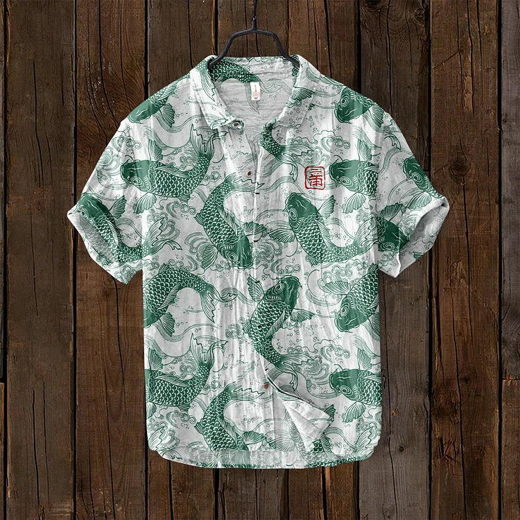 Men's casual printed polo shirt with a distinctive artistic pattern. Comfortable and relaxed fit for summer wear.